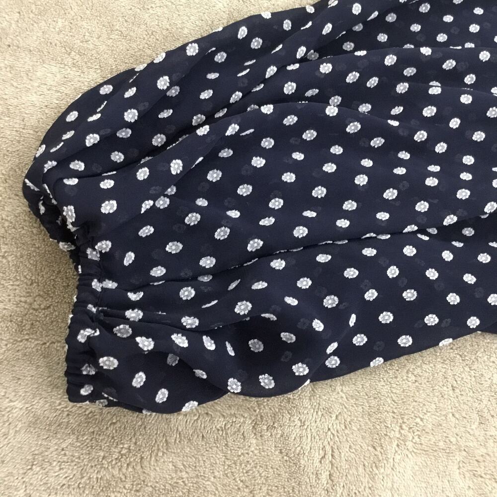 EXPRESS Navy Clip Dot Sweetheart Neckline Balloon Sleeve Blouse Top Sz S - Picture 9 of 11